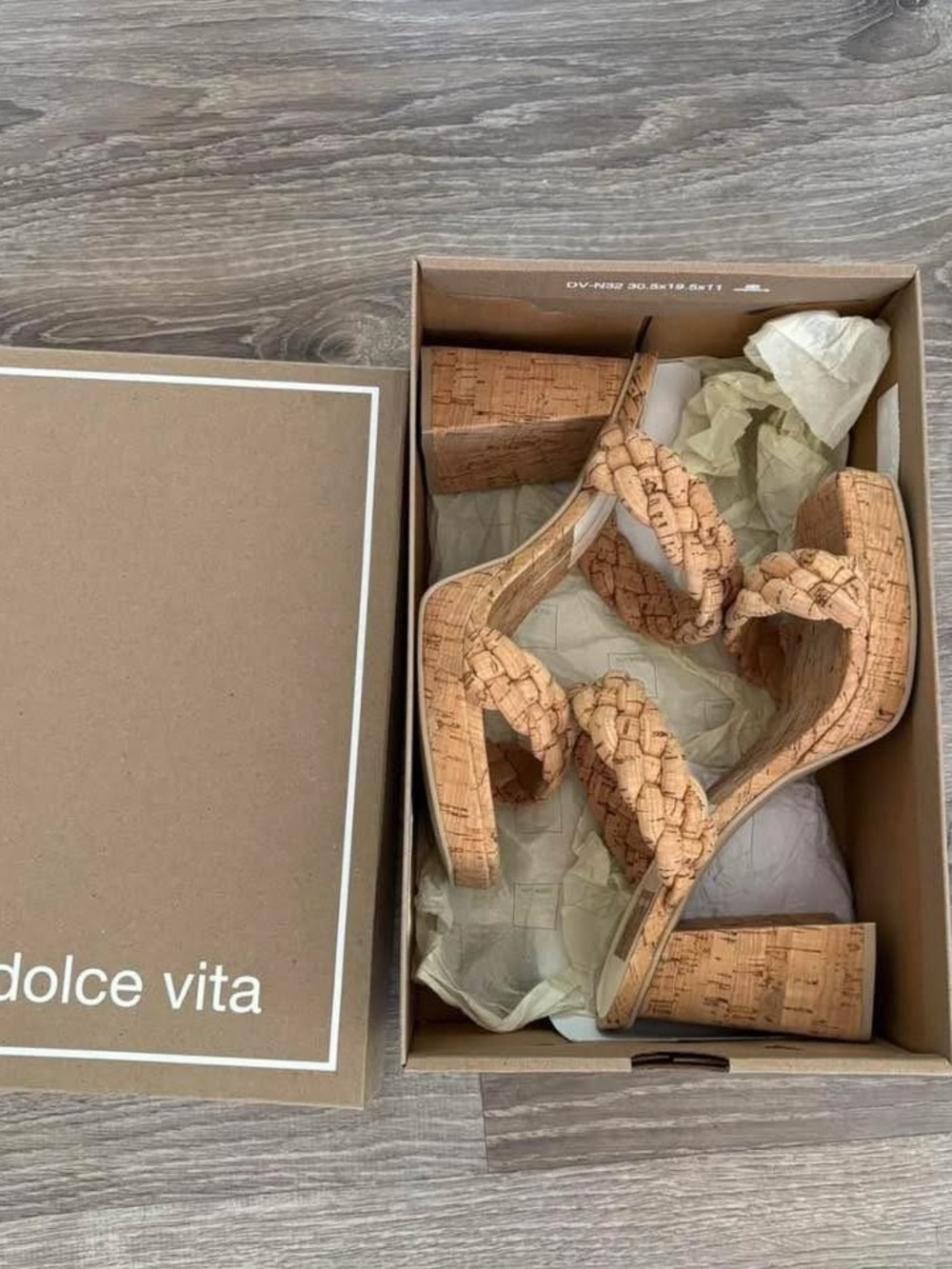 Dolce Vita Braided Tan Cork Block Heel Sandals